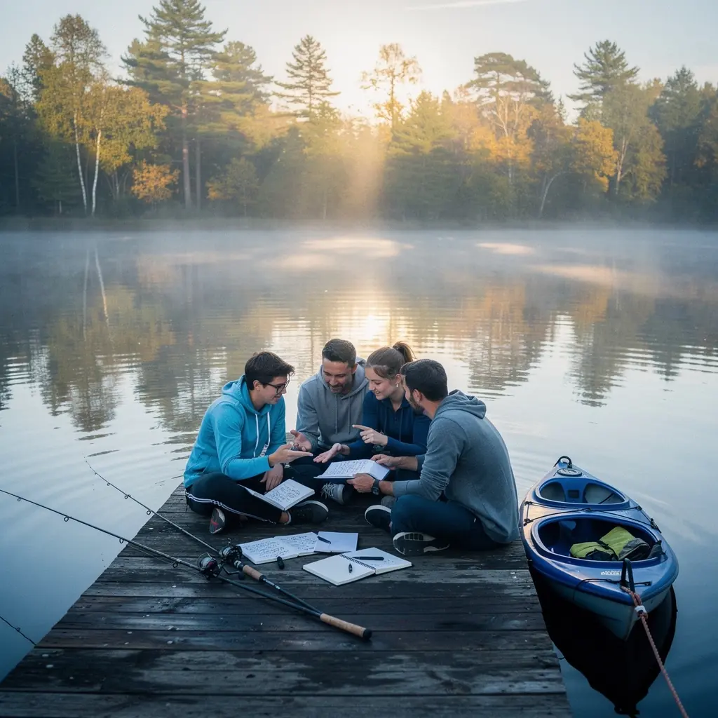 Przewodnik turystyczny wskazujący na interesujące punkty w mieście.