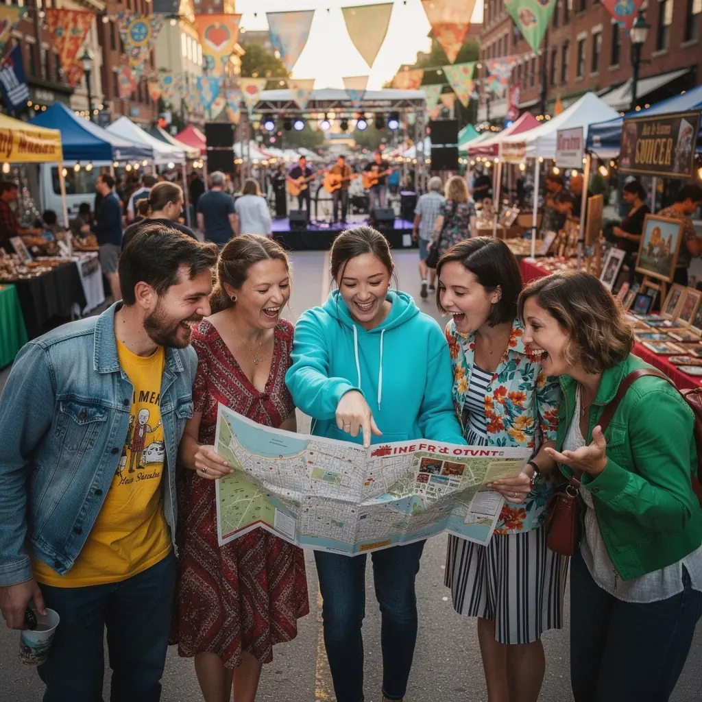 Grupa przyjaciół podróżujących samochodem po malowniczej drodze.
