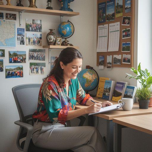 Uczestnicy warsztatów planowania podróży dzielą się swoimi pomysłami przy stole.